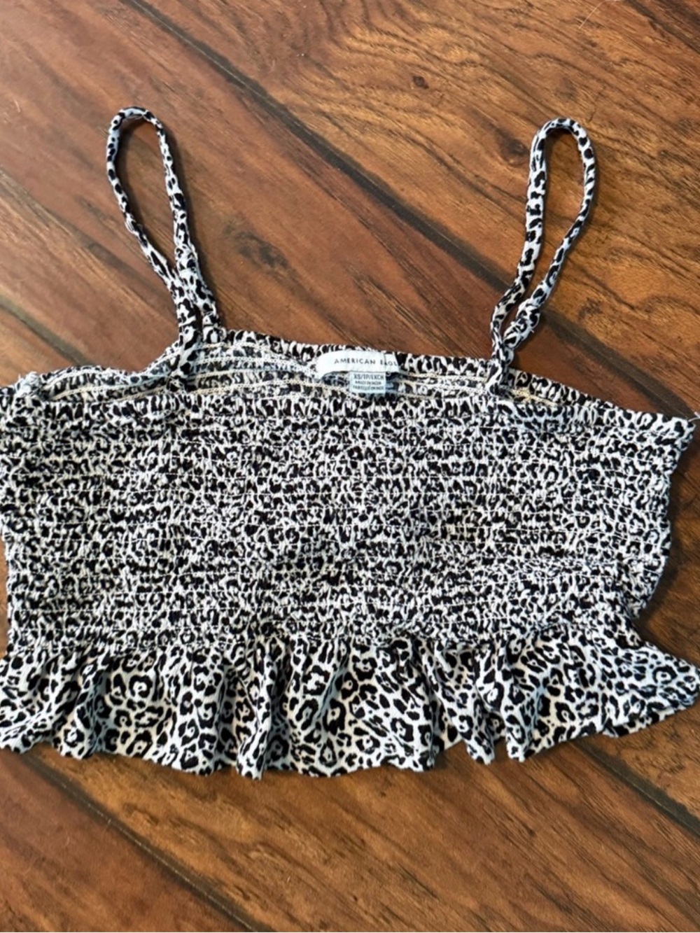American Eagle Outfitters Smocked Leopard Print Crop Cami - Black & White